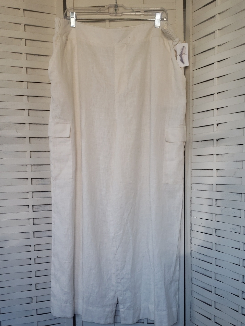 Jessica Simpson Cream Linen Blend Wide Leg Cargo Pants XL New